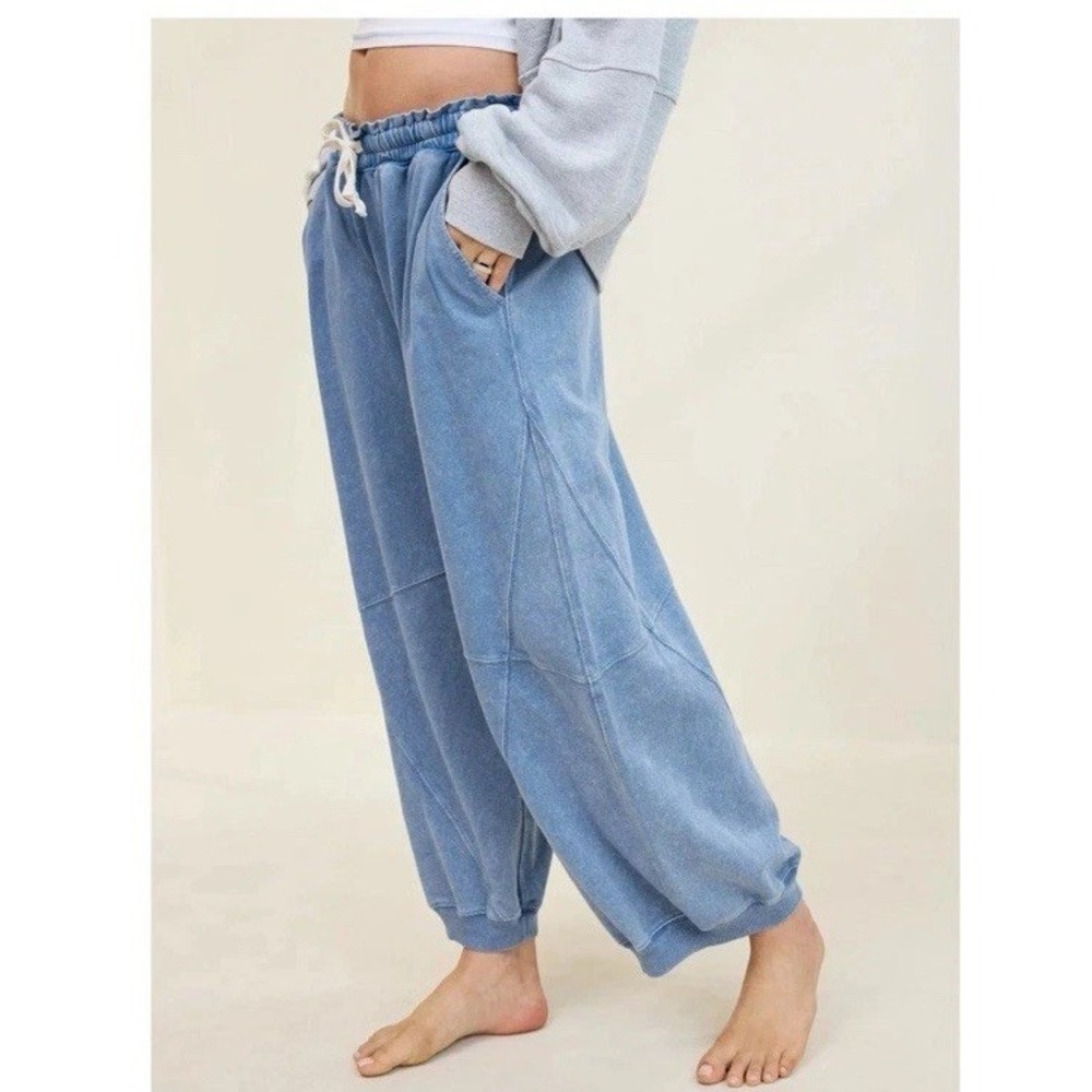 Aerie Baggy Barrel Leg Fleece Pant Sweatpants Chambray Size S - Picture 3 of 11